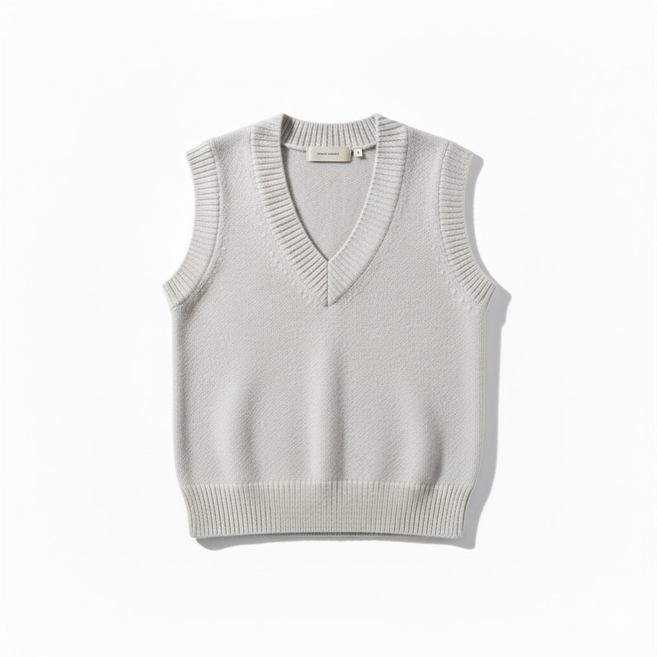 grey v neck sleeveless jumper