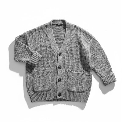 Cardigan trwchus i ddynion yn gwau gyda botymau